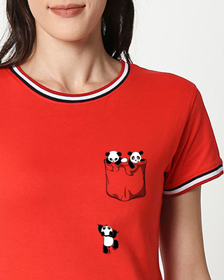 Shop Climbing pocket panda Crewneck Varsity Rib H/S T-Shirt-Front