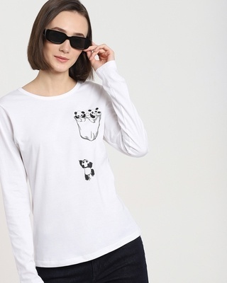Shop Climbing Pocket Panda Women's Printed White Full Sleeve T-Shirt-Front