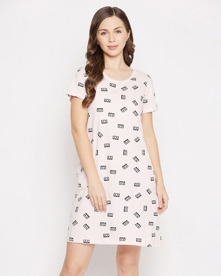 Shop Women's Baby Pink Printed Round Neck Dress-Front