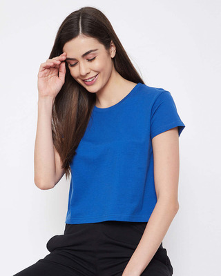 Shop Chic Basic Cropped Sleep Women's Tee in Royal Blue-Front