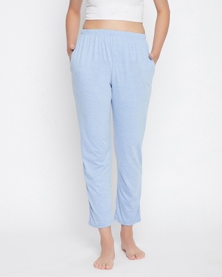 Shop Clovia Chic Basic Pyjama in Powder Blue - Cotton-Front