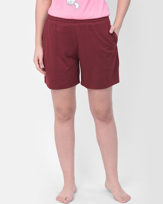 Shop Clovia Chic Basic Shorts in Maroon-Front