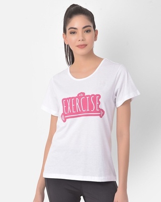 Shop Clovia Comfort-Fit Active Text Print T-shirt in White-Front