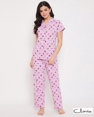 Shop Clovia Cotton Florals Printed Top & Pyjama Set-Front