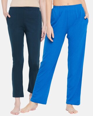 Shop Clovia Cotton Pack of 2 Chic Basic Pyjama- Blue-Front