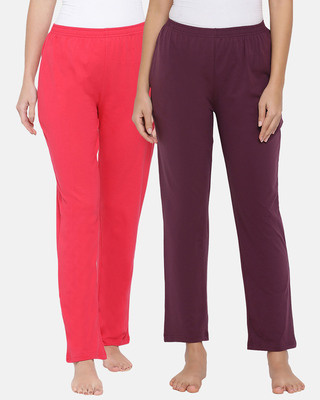 Shop Women's Pink & Purple Solid Pyjama (Pack of 2)-Front