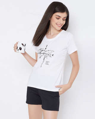 Shop Clovia Cotton Rich Chest Print T-Shirt & Boxer Shorts-Front