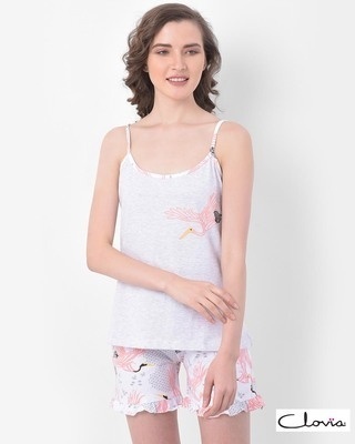Shop Clovia Cotton Rich Printed Cami Top & Short Set-Front