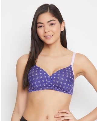 Shop Padded Non Wired Full Cup Floral Print Multiway T-Shirt Bra In Blue-Front