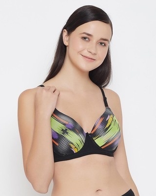 Shop Padded Underwired Full Cup Printed Multiway T-Shirt Bra In Black-Front
