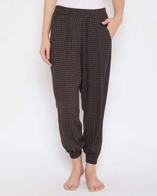 Shop Clovia Print Jogger Style Pants in Maroon - Rayon-Front