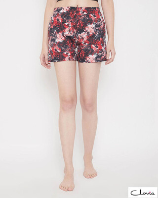Shop Clovia Print Me Pretty Boxer Shorts in Red-Front