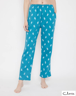 Shop Clovia Print Me Pretty Pyjama in Turquoise-Front