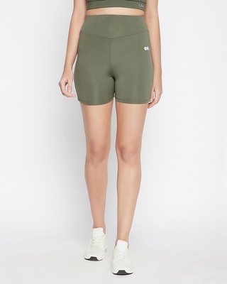 Shop Clovia Snug Fit Active Cycling Shorts in Olive Green-Front