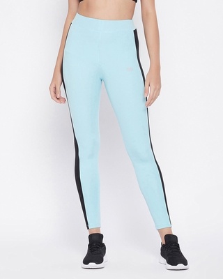 Shop Clovia Snug Fit Active High-Rise Ankle-Length Tights in Sky Blue-Front