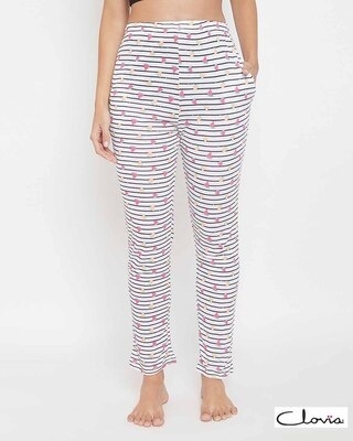 Shop Clovia Watermelon Print Pyjama in White - Cotton Rich-Front