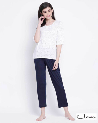 Shop Women's Cotton Regular Printed Top & Basic Pyjama Set-Front