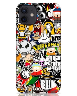 Shop Comic Characters Printed Designer Hard Cover for iPhone 12 (Impact Resistant, Matte Finish)-Front
