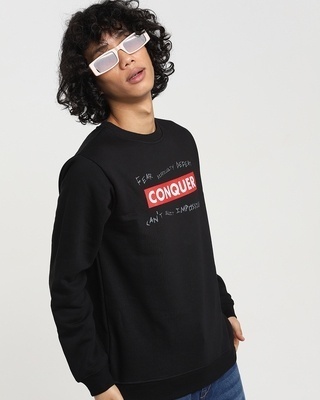 Shop Conquer Strip Fleece Sweatshirt Black-Front