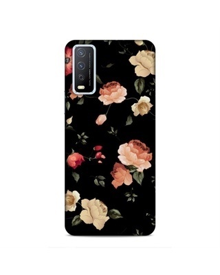 Shop CoversPanda Black Premium Floral Design 3D Printed Hard Back Case for (Vivo Y12s)-Front