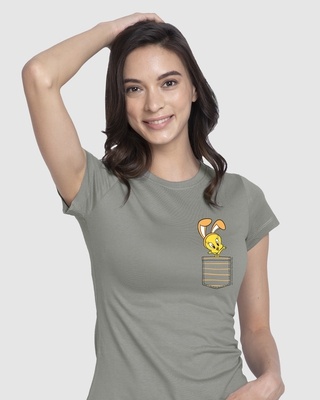 Shop Cute Tweety Pocket Half Sleeve Printed T-Shirt (LTL) Meteor Grey-Front