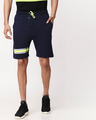 Shop Dark Navy-Neon Lime Reflector Shorts-Front