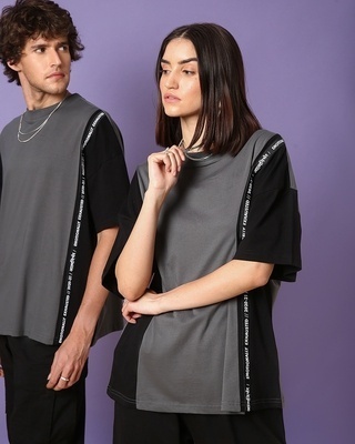 Shop Unisex Black & Grey Color Block T-shirt-Front