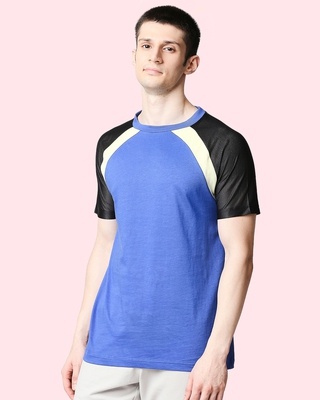 Shop Dazzling Blue Mesh Half Sleeve Raglan T-Shirt-Front