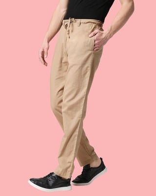 Shop Desert Beige Casual Cotton Trouser-Front