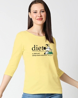 Shop Diet Minnie (DL) Women's Round Neck 3/4 Sleeve T-shirt-Front