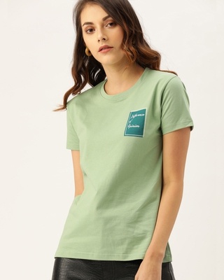 Shop Women's Green Typographic T-shirt-Front