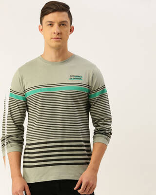 Shop Men's Grey Striped T-shirt-Front