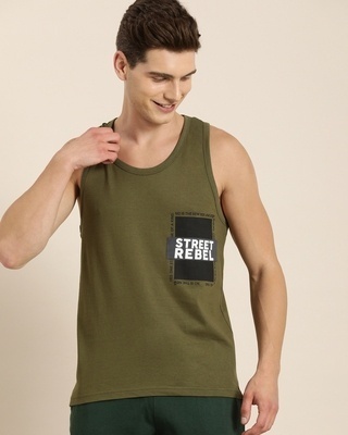 Shop Men's Olive TypoGraphic Printed T-shirt-Front