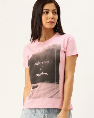 Shop Difference of Opinion Pink Typographic T-Shirt-Front