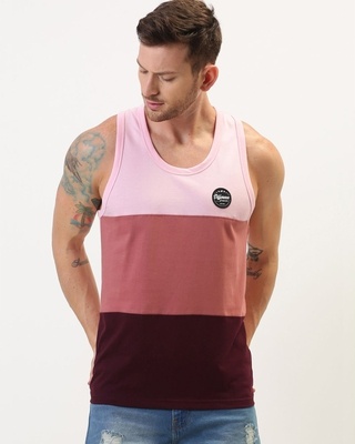 Shop Men's Pink & Maroon Colourblocked Tank Top-Front