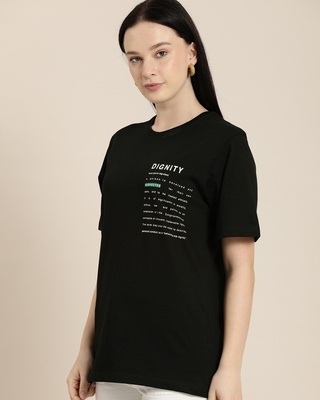 Shop Women's Black Typography Oversized T-shirt-Front