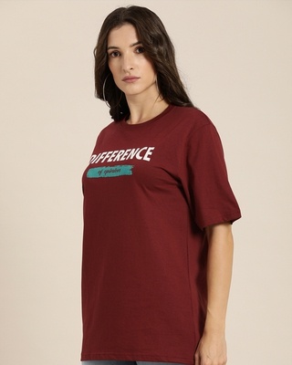 Shop Women's Maroon Typography Oversized T-shirt-Front