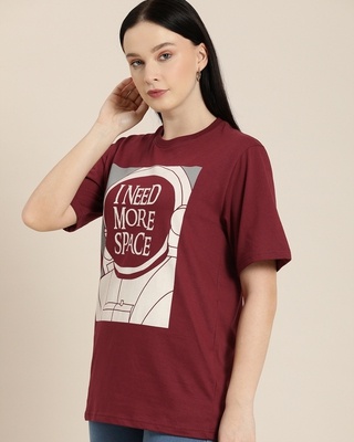 Shop Women's Maroon Typography Oversized T-shirt-Front