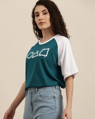 Shop Women's Green Color Block Oversized Fit T-shirt-Front