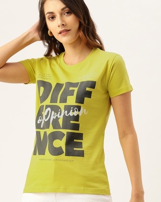 Shop Difference of Opinion Yellow Typographic T-Shirt-Front
