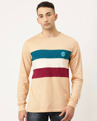 Shop Men's Beige Colourblocked T-shirt-Front
