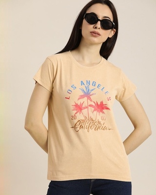 Shop Women's Beige Graphic Print T-shirt-Front