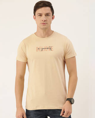 Shop Men's Beige Typography T-shirt-Front