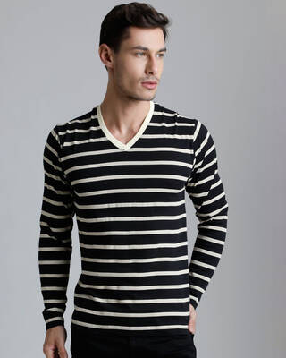 Shop Men's Black Striped T-shirt-Front