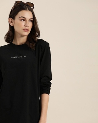 Shop Women's Black Typography T-shirt-Front