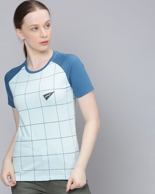 Shop Women's Blue Checkered T-shirt-Front