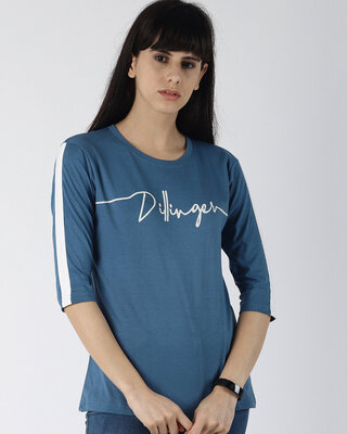 Shop Blue Typographic T-Shirt-Front