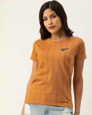 Shop Women's Brown Striped T-shirt-Front