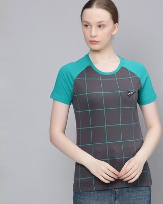 Shop Women's Grey Checkered T-shirt-Front