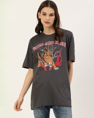 Shop Women's Grey Graphic Print T-shirt-Front
